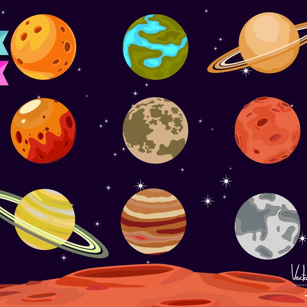 Solar System CLIPART, Digital File, Solar Systam, Commercial Use, eps files, png files, SPACE Clipart, PLANETS Clipart, Planet Clipart