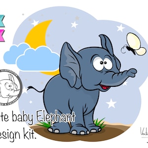 Cute Baby Elephant Clipart Set, Nursery Animal clipart, Baby Shower, DIGITAL File, Design Set Clip Art, illustration, EPS files, PNG files