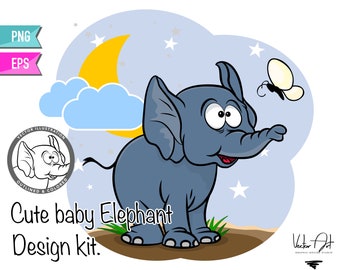 Cute Baby Elephant Clipart Set, Nursery Animal clipart, Baby Shower, DIGITAL File, Design Set Clip Art, illustration, EPS files, PNG files