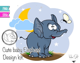 Cute Baby Elephant Clipart Set, Nursery Animal clipart, Baby Shower, DIGITAL File, Design Set Clip Art, illustration, EPS files, PNG files