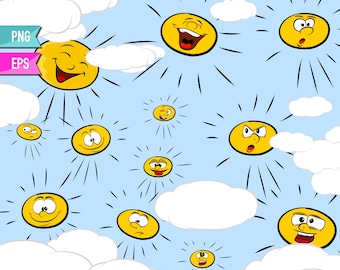 SUN CLIPART, Digital File, Sunshine clipart, Commercial Use, eps files, png files, CLOUD Clipart, Sun Clipart, Sun Vector, Sun png, Sun svg