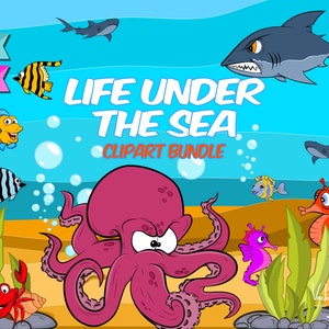 Under the SEA Clipart Bundle, Digital clipart, Mermaid Clipart,  Ocean Clipart, EPS files, PNG files, Clipart Bundle, Nursery Clipart, Sea