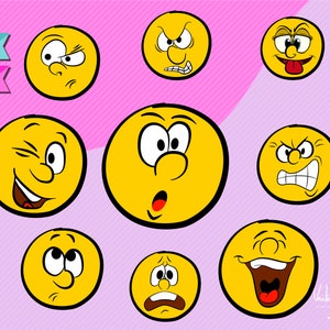 EMOJI CLIPART, Digital File, Smileys, Cute Emojis, Smiley Face, illustration, eps files, png files, Clipart Bundle, FACE, Smiley Clipart