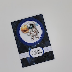 Karte zur Einschulung,Schulkind 2025,Karte Einschulung, Schulanfang, Rakete, Weltall,Personalisiert Astronaut,Mondlandung
