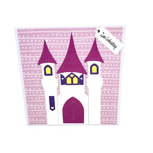 Karte zum Kindergeburtstag,Personalisierte Glückwunschkarte zum Geburtstag,Glückwunschkarte Mädchen,Märchenschloss,Prinzessin