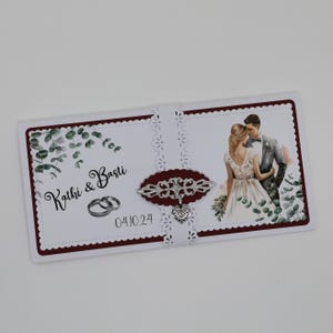 Gutschein-oder Geldgeschenkverpackung Hochzeit,besondere personalisierte Glückwunschkarte für das Brautpaar,Hochzeitswagen,Eucalyptuszweige