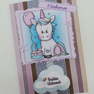 Glückwunschkarte Unicorn zum Kindergeburtstag,Personalisierte Glückwunsche zum Geburtstag,Einhorn,Rehlein,1,2,3,4,5,6,Jahre,Luftballon