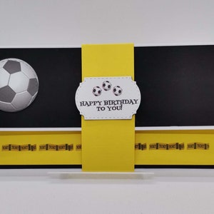 Gutscheinverpackung zum Geburtstag,Gutschein Verpackung ,Jubiläum,personalisiert,Fußballticket,Stadion,schwarz-gelb ,blau-weiß,rot