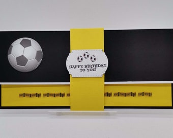 Voucher packaging, football ticket, money gift packaging, football game, ticket packaging, congratulations, stadium, black-yellow, blue-white, red