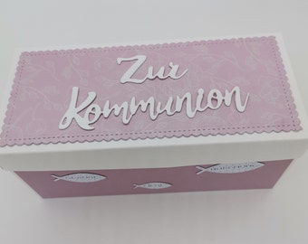 Explosionsbox Kommunion/Taufe ,Erstkommunion,Geldgeschenk heilige Kommunion,Bibel,Mädchen,rose,weiß,Kirche,Pate