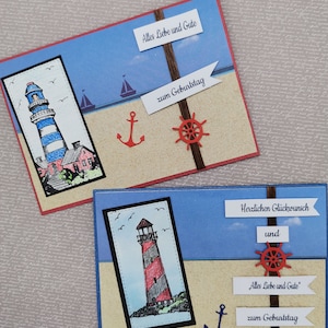Karte zum Geburtstag,Geburtstagskarte,maritim Anker,Leuchtturm