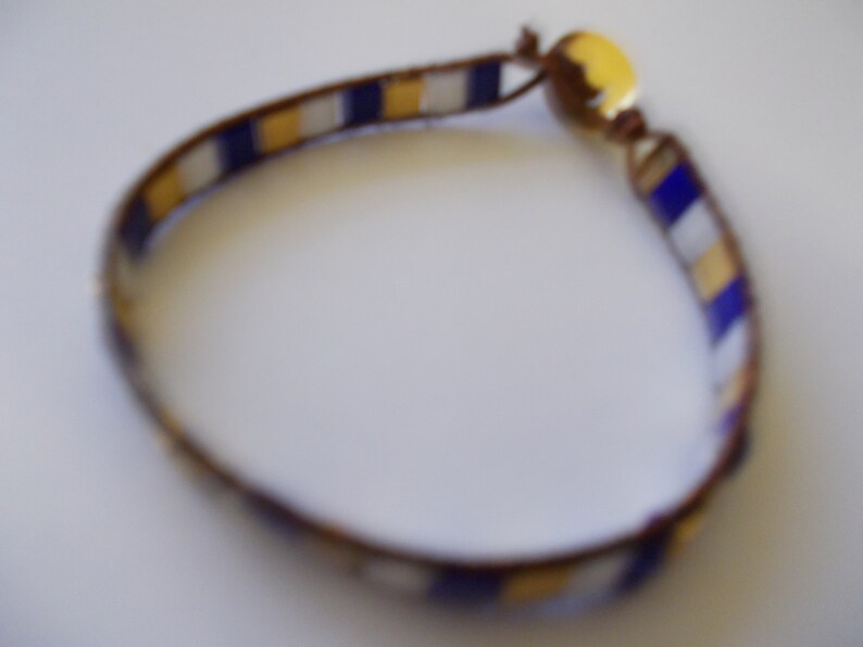 bracelets 18 cm weaved with tila miyoki glass pearls 0,5 cm 0,5 cm with leather strap