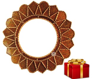 Gold Mirror 23.6", Peruvian Wall Accent Mirrors  ,Industrial Style Mirror , Living Room, Bathroom,Handicrafts ,Gifts.