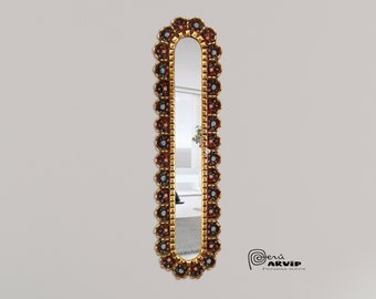 Peruvian long mirror cuscaja column in a variety of colors with handmade gold and silver pearls, (25&quot;x7,5&quot;)