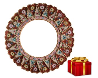 Carlos CH.-23.6"(60cm)Peruvian Red Mirror, Wall Mirror Living Room, Bathroom Mirror, Andean Mirror, Red Mirror for Home, Circular Mirror