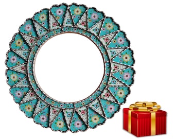 Turquoise Mirror 23.6", Peruvian Wall Accent Mirrors ,Silver mirror ,Wall Mirror Living Room, Bathroom ,Handicrafts