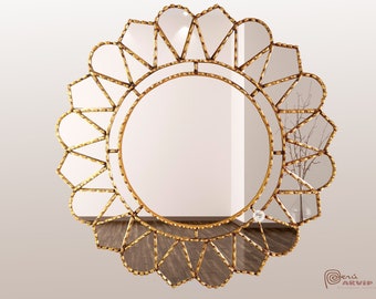 Sun Mirror 23.6" - Peruvian Mirror- Wood mirror- Frame laminated with bronze or silver leaf- Painted glass- Original peruvian craft