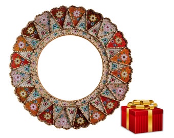 Carlos Ch.-23.6"(60cm)Peruvian Orange Mirror, Accent orange round mirror, Andean Orange Mirror , Orange Mirror Living Room,Multicolor Mirror