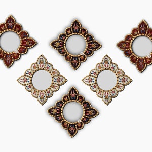Set x6 Espejos "MÁGICO REFLEJO"-Para el hogar-trabajado en madera- Técnica de vidrio pintado- Espejos peruanos hechos a mano