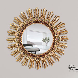 Carlos Ch.- 23&quot;(58cm) Peruvian Circular Mirror with Rays in Gold Leaf, Bathroom Mirror,Sunburst Mirror,Accent Mirror,Living Room Mirror