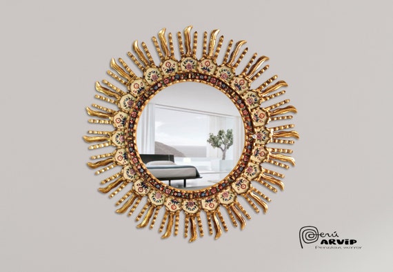 Espejo redondo dorado, espejo circular, espejo de pan de oro, espejo  colgante de pared, espejo decorativo de pared, espejo hecho a mano -   México
