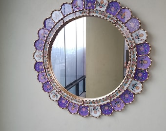 Carlos Ch.-23.6"(60cm)Peruvian purple Flower Mirror, Andea Mirror, Flow, Vintage Mirror, Colonial Mirror, Antique Mirror,Cuzco,Peruvian gift