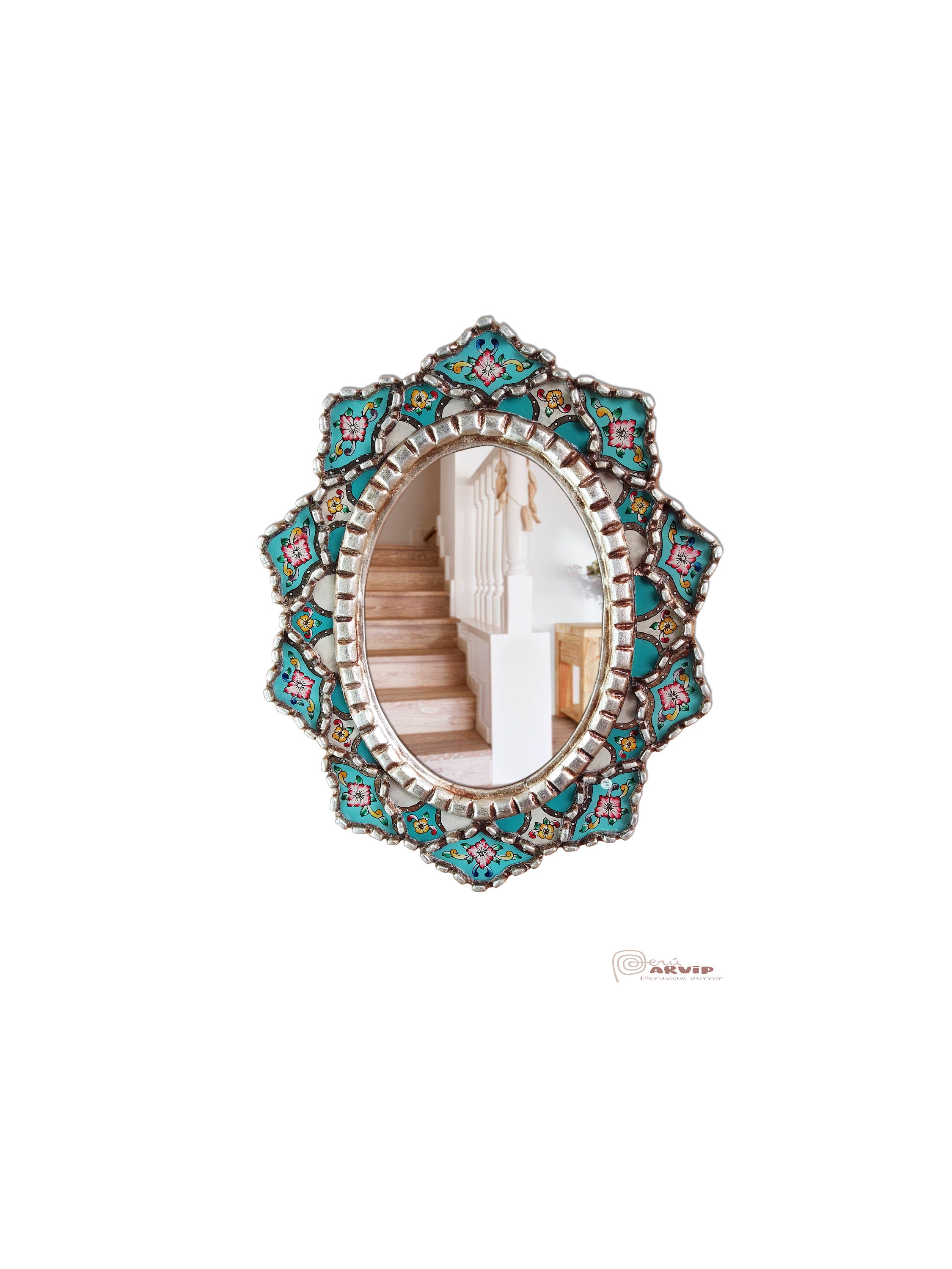 2 Miroirs Péruviens En Bois Sculpté à La Main - Soleil Décoratif - Artisanat Neuf