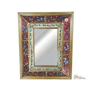 Red Wall mirror 19.6&quot;x15.7&quot;, Peruvian Mirror ,Living Room Mirror ,Bathroom Mirror,Mirror for Office ,Peruvian crafts ,handmade,Gifts