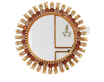Gold sunburst mirror multicolor 31.5" - Peruvian mirror carved and hand painted in bronze leaf.