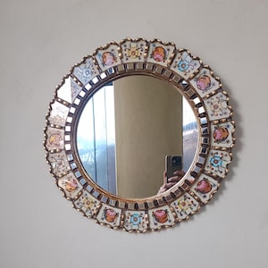 Carlos Ch.- 17.7&quot;(45cm)Peruvian Round Mirror, Bathroom Mirror, Hall Mirror, Accent Mirror, Office Mirror,PeruGift, AndeanMirror