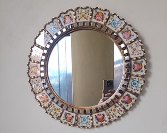 Carlos Ch.- 17.7"(45cm)Peruvian Round Mirror, Bathroom Mirror, Hall Mirror, Accent Mirror, Office Mirror,PeruGift, AndeanMirror