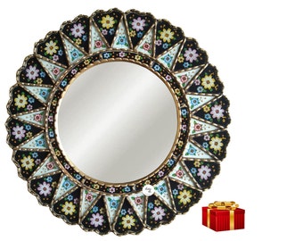 Calros Ch.-23.6"(60cm) Peruvian Mirror, Black Mirror, Wall Mirror Living Room, Bathroom Mirror ,Cuzco Mirror, Accent Mirror, Antique Mirror