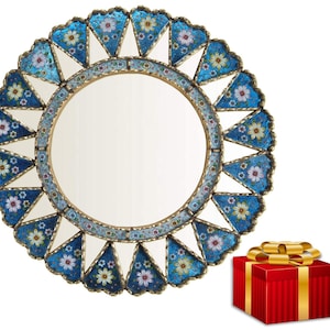 Blue Round Mirror 23.6&quot;, Peruvian Wall Mirrors ,Gold mirror ,Wall Mirror Living Room, Bathroom ,Handicrafts ,Gifts