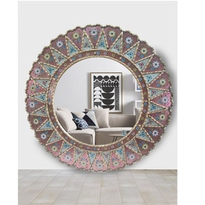 31.4 &quot;Round Red Decorative Mirror-Home Decor-Peruvian Mirror-Decorative wall mirror -Gold mirror