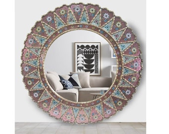 31.4 "Round Red Decorative Mirror-Home Decor-Peruvian Mirror-Decorative wall mirror -Gold mirror