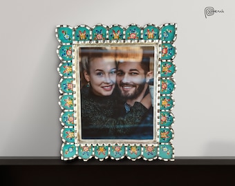 Cuscaja painted wooden photo frame or mirror, 100% Peruvian handmade, decorative photo frame for souvenirs 35cmX29.5cm (13.78" X 16.61")