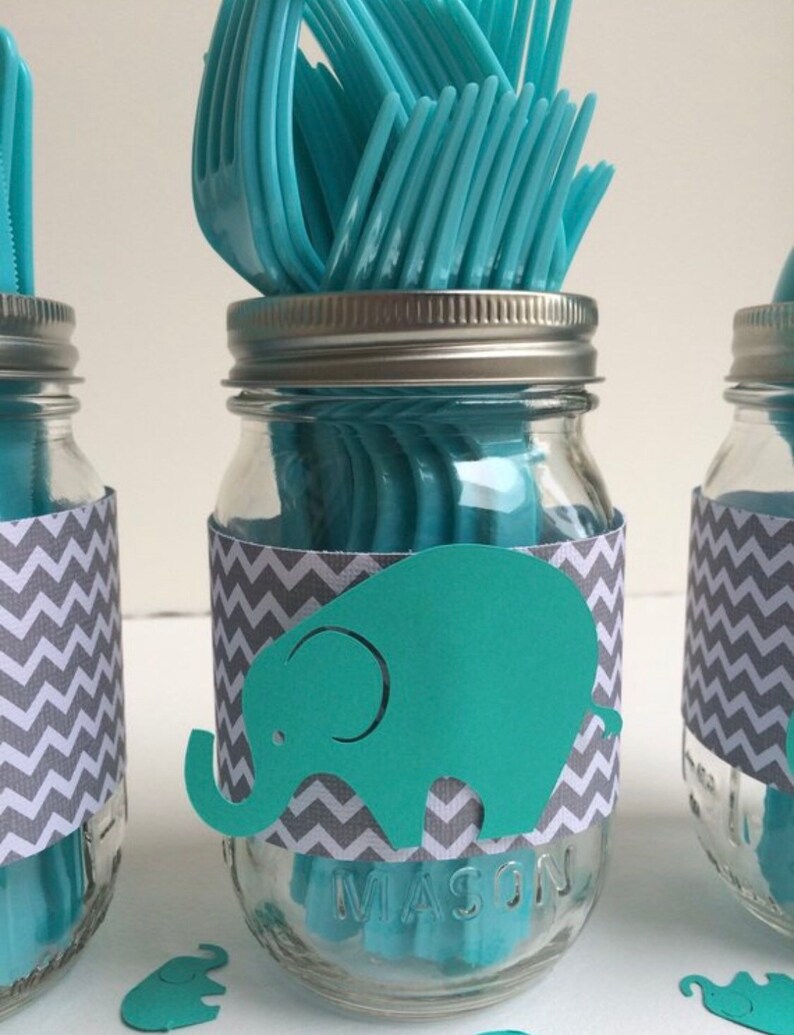 babyshower decor chevron Elephant utensil jars