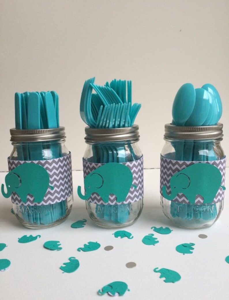 babyshower decor chevron Elephant utensil jars