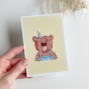 Postkarte zum Kindergeburtstag • Teddy mit Partyhut • Postkarte A6 • Geburtstagskarte • Happy Birthday
