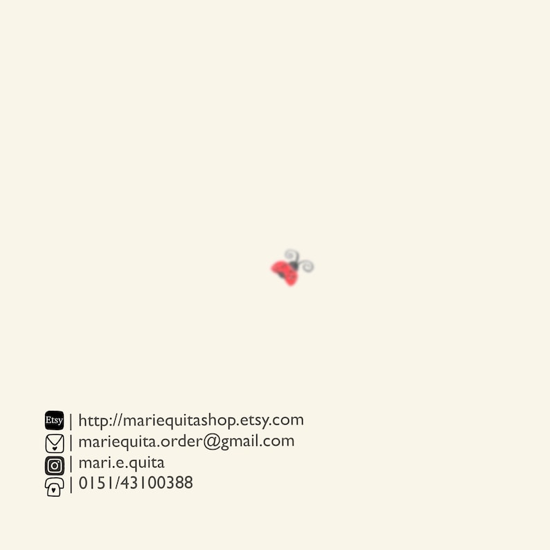 May include: Etsy shop logo with a butterfly graphic, website address, email address, Instagram handle, and phone number.