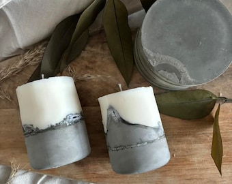 Set 2 Handpoured Cement Candles With 4 Coasters Gift Set. Decorative candles. Handpoured wax candle. Cement coaster. Christmas gift