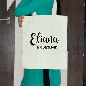 Personalized Bridesmaid Tote Bags, Custom Name Wedding Canvas Tote, Bachelorette Gifts Bag, Bridal Party Gifts, Bride Wedding Gifts