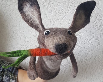 Handpuppe " Hoppel mit Möhre"    Hase  Osterhase Ostern