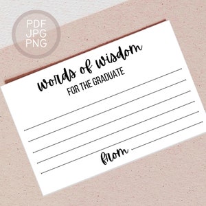 Words of Wisdom for the Graduate Cards, Graduation Party Instant Download, Graduation Advice Card, Graduation Party Game Ideas, Well Wishes