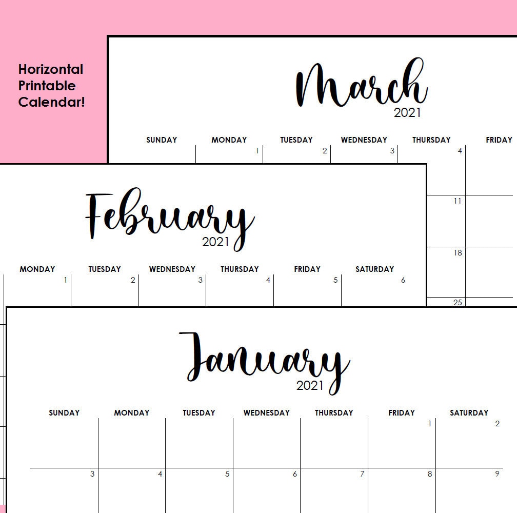 Printable Full Calendar Horizontal Calendar Months Desk & Etsy