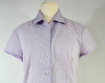 Blouse blouse with boutis embroidery, soft violet