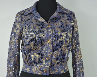 Lace jacket Blouson-form, royal blue-gold