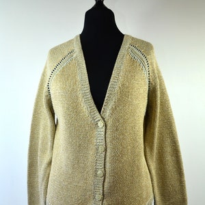 V-Neck Cardigan beige mit Lurexfaden 80er Bild 1