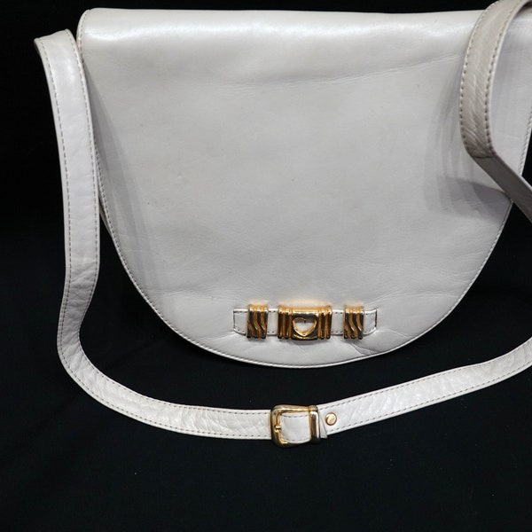 Vintage Schultertasche  Messenger Bag  Leder creme champagner