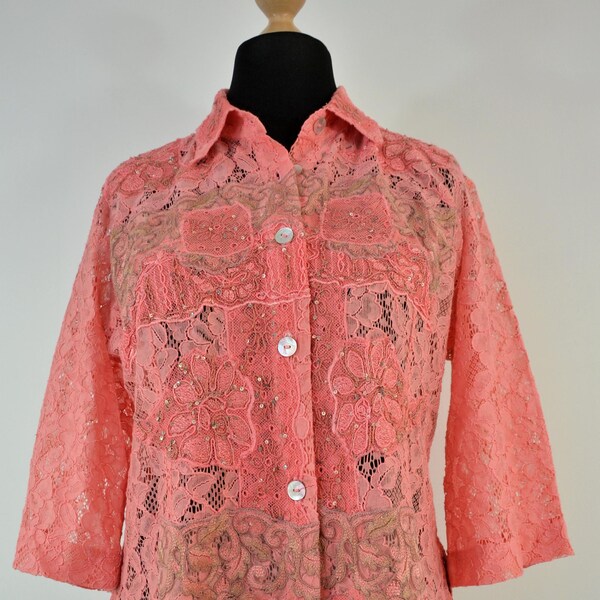 Vintage lace blouse m toepassingen & pailletten